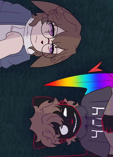 2 half bodies | flat color | big wings | simple background