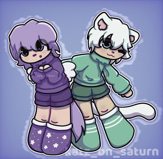 2 full bodies | shaded | simple background