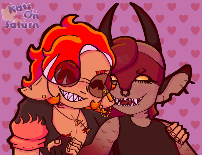 2 headshots | full render | simple background | characters belong to and commissioned by @_lil._.bean_ on discord