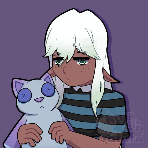 Half body | shaded | simple background | 1 small prop / chronic fatigue kitty